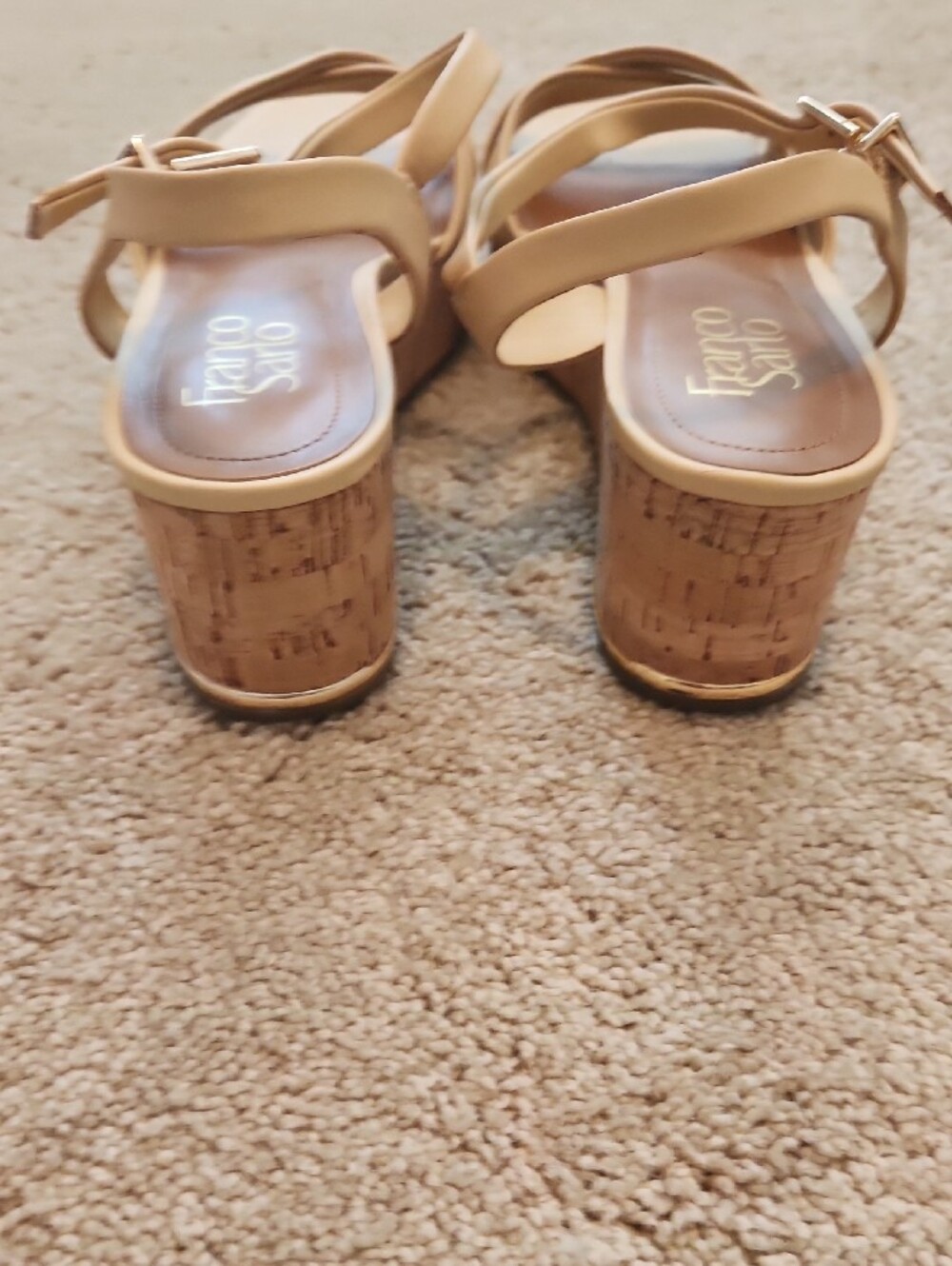 Franco Sarto Beige Crisscross Ankle-Strap Wedge Sandals - Picture 3 of 6